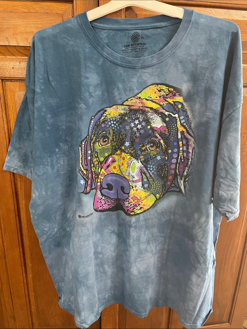 The Mountain Blue Tie-Dye Dog Portrait Tee Multicolor Graphic Sz.4XL NWOT Unisex